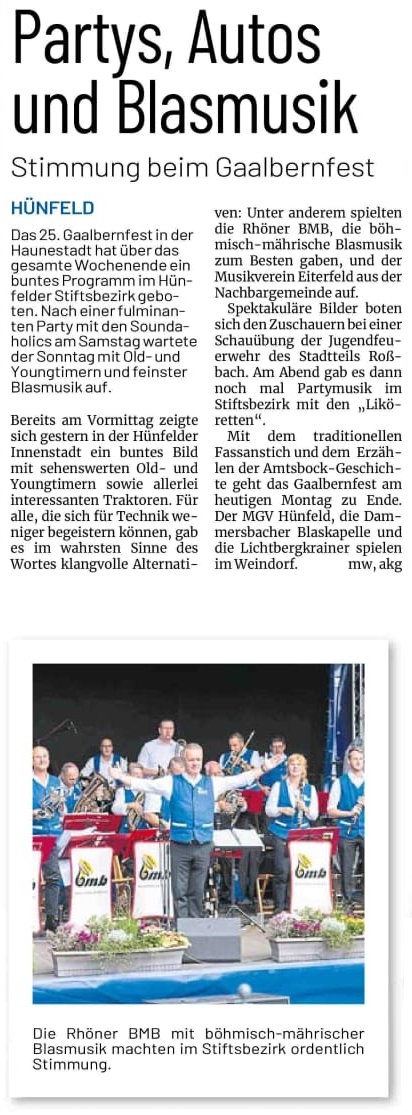 30.August 2026: bmb auf dem 25.Hünfelder Gaalbernfest
